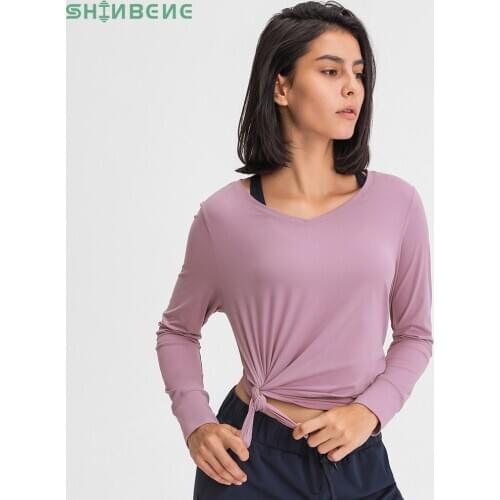 SHINBENE JUST A TIE Fitness Yoga Workout Long Sleeve Shirts Women Naked Feel Relaxed Fit Training Exercise Sport Shirts Tops