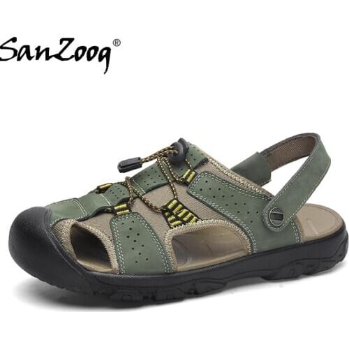 Outdoor Casual Genuine Leather Mens Sandals Beach Closed Toe Summer Breathable Slip On Man Sandal Plus Big Large Size 49s 50s