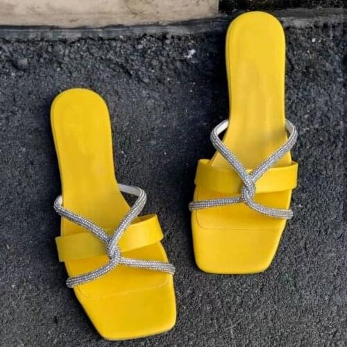 Womens Shoes Summer Flat with Bling Crystal Candy Color Sexy Cross Breathable Party Ladies Slippers Slip-on Woman Sandals