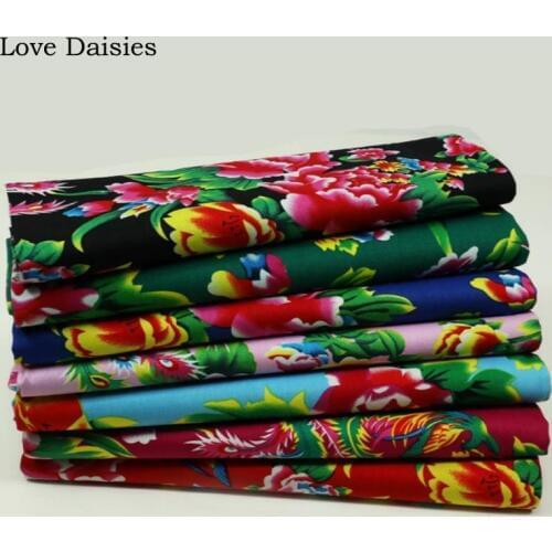 100% Cotton Twill Ethnic Chinese Style Traditional Big Flower Phoenix Fabrics for Apparel Craft Tablecloth Cushion Curtain Decor