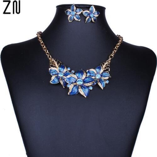 ZN 2020 New Big Flower Design Statement Earings Necklace Sets Women Jewelry Set