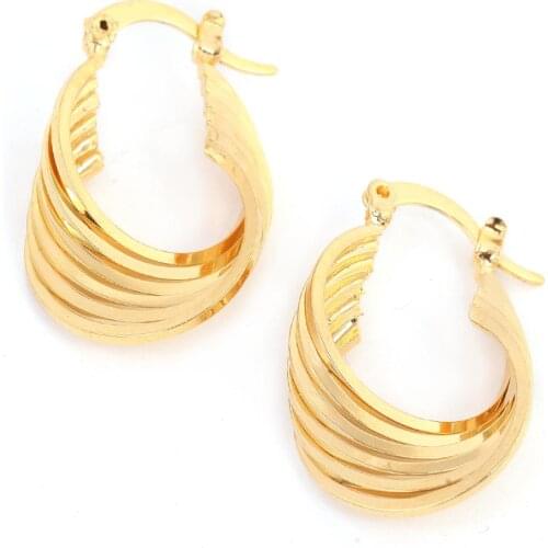 Multilayer 24K Gold Color Twist Brass Metal Earrings Hoop Earrings Fashion Style Jewelry