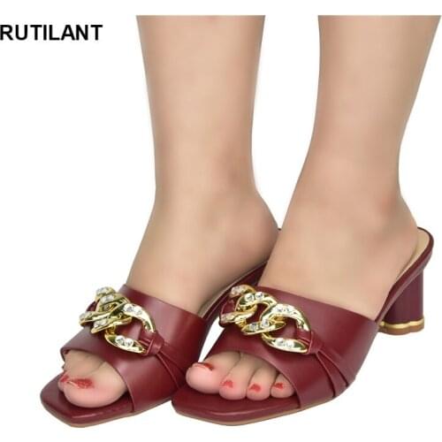 Casual Shoes Summer Womens Slippers Metal Chain Slides Ladies Open Toe Comfortable Women Shoes High Heel Open Toe Pumps