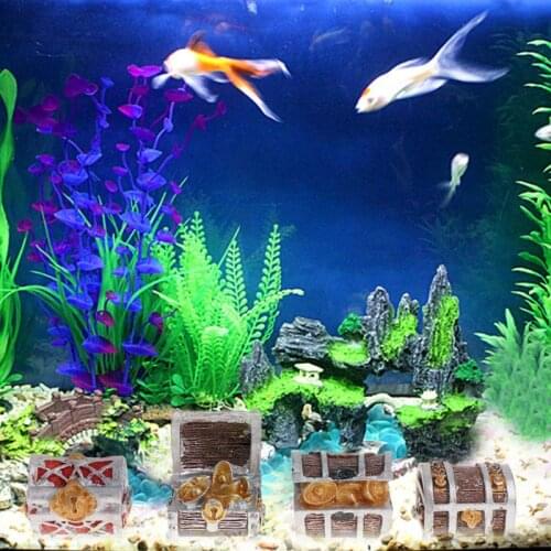 Treasure Chest Box Antique Creative Fish Tank Aquarium Decoration Landscape Pirate Gold Coins Home Ornaments Resin Crafts B85C