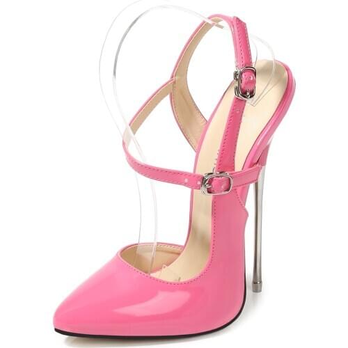 New Patent Leather Shoes Woman Metal High Heels 16CM Pointed Toe Thin Heel Pumps Spring Autumn Large Size Shoes For Women DA0023