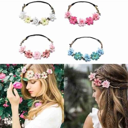 2021 Spring Bohemian Flower Crowns Beach Hawaii Floral Garland Romantic Faux Rose Wedding Wreaths New Flower Headband