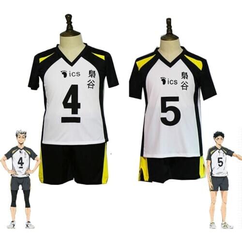 No.5 Akaashi Keiji No.4 Bokuto Koutarou Volleyball Uniform Cosplay Haikyuu Fukurodani Academy Jersey Volleyball Team Top+Shorts