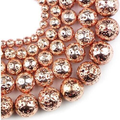 YHBZRET Rose Gold Lava Hematite Natural Stone Loose Beads For Jewelry Making 4 6 8 10 12mm DIY Necklace Bracelet Accessories