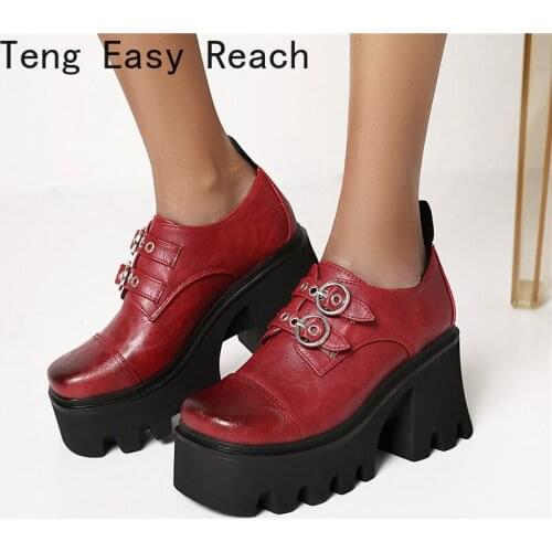 Gothic Oxfords Shoes for Women PU Leather Black Red Flats Platform Chunky Heels Women Pumps Japanese Buckle Shoes Girls 2021 New