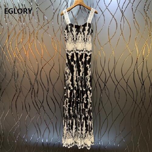 Strap Long Dress 2019 Summer Fashion Evening Club Women Allover Appliques Embroidery Vintage Long Party Luxury Dress Ladies