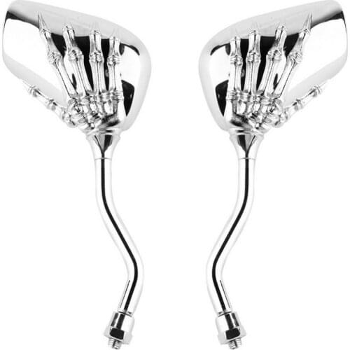 1 Pair Left Right Universal Motorcycle Chrome Skull Hands Side Rear View Mirrors