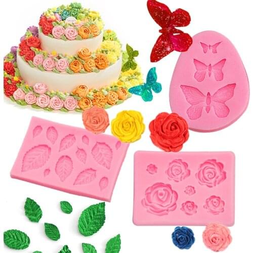 1PCS Butterfly Leaf Rose Flowers silicone mold Cake Chocolate Mold wedding Cake Decorating Tools Fondant Sugarcraft Cake Mold