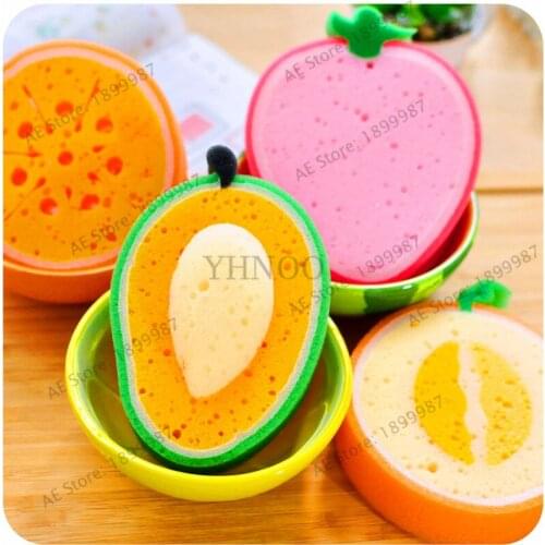 1Pcs multiple color Fruit Bath cotton bath Sponges fruit Bath Ball Brushes bathroom kitchen supply housecleaing