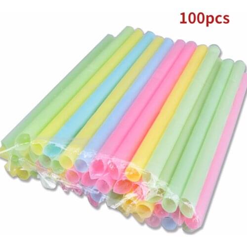 100Pcs/Set 10mm Colorful Large Drinking Straws For Bubble Smoothie Milkshake Party Smoothies Bar Accessories