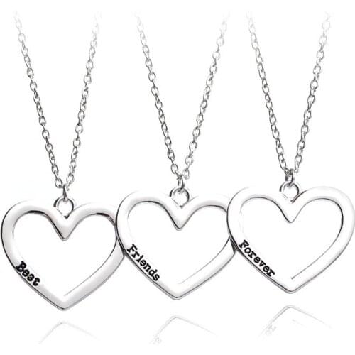 Best Friends Forever Necklace Loving Heart Hollow Out Pendant Jewelry With Chain 12sets/lot