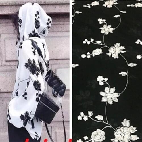 145*100cm black white chiffon lady shirt Dress Applique DIY Headdress scarf veil Embroidered Fabric Patch curtain table cover