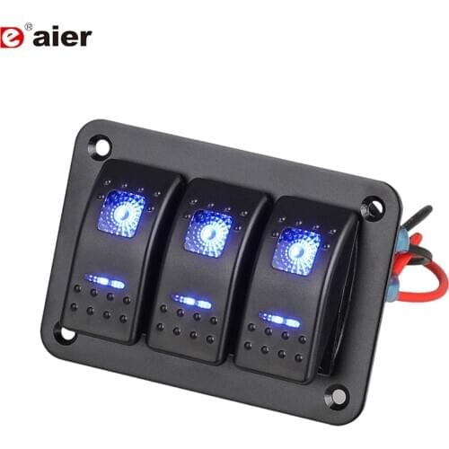 3 Gang Aluminum Rocker Switch Panel Toggle Dash 12V/24V 5 Pin ON-Off Pre-Wired Switch with DIY Stickers Set for Auto Car