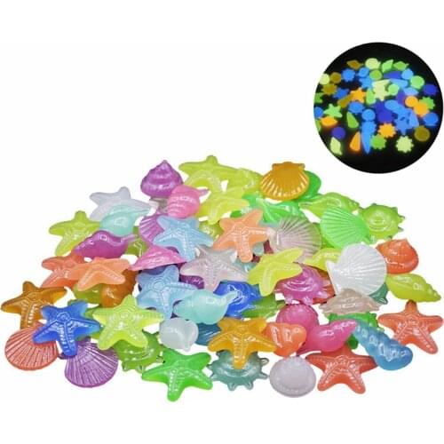 50Pcs Colorful Luminous Starfish Conch Shell Shaped Glow in the Dark Stones Decorative Garden Aquarium Fish Tank Pool Landscape