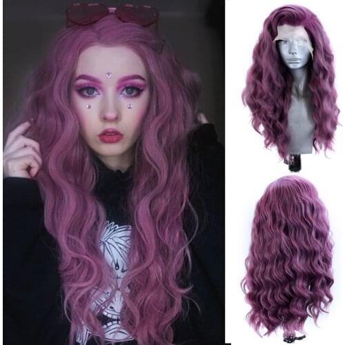 AIMEYA Deep Wave Wig Side Part Synthetic Lace Front Wig High Temperature Hair Purple Wigs for Women Natural Hairline
