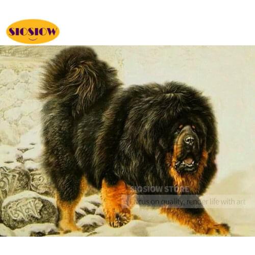 Dogs Diamond Painting Full Square Diamond Embroidery Tibetan Mastiff Black Dog Rhinestone Chinese Cross Stitch Mosaic Wall Decor