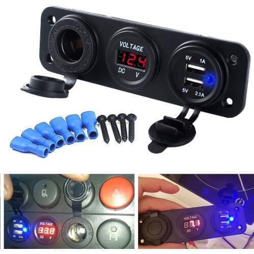 3.1A/4.2A Car Charger Motorcycle Plug Dual USB Adaptor+12V/24V Cigarette Lighter Socket LED +Digital Voltmeter Usb Car Socket