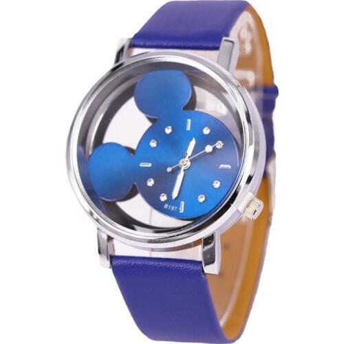 Relogio Feminino Cute cartoon quartz Wrist Watch Fashion Mickey Women Watches Transparent hollow Leather Ladies dress watches
