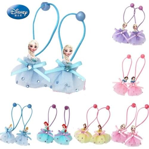 Disney Childrens Hair Accessories Frozen Elsa Wonder Headdress Princess Lace Dress Hair Ring Anime Rubber Band Holiday Gift