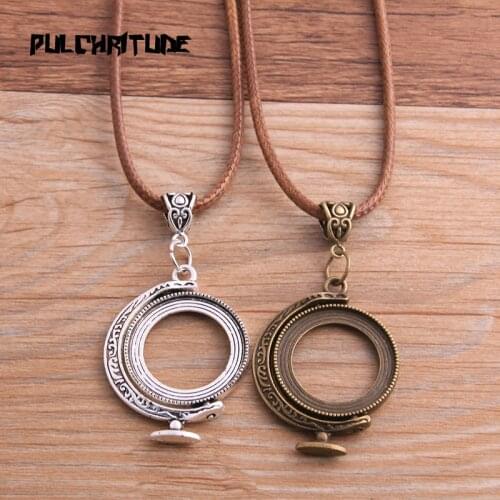 2pcs Zinc Alloy Two Color 25mm Globe Style Double Sided Rotate Cabochon Base Setting With Leather Cord For Jewelry Making
