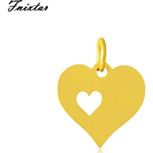 Fnixtar Fashion Gold Color Stainless Steel Hollow Heart Charm For Women Jewelry Making Love Mini Charm Wholesale 10pcs/lot