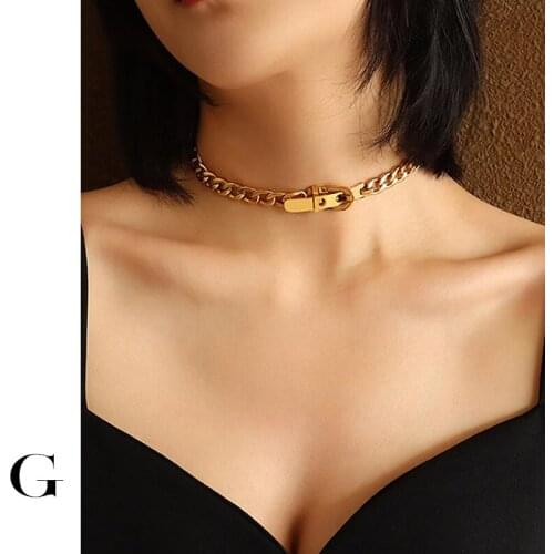 GHIDBK Hot Sale 2021 Fashion Unique Design Statement Shaped Watch 35cm Chain Chokers Necklaces Simple Stainless Steel Jewelry