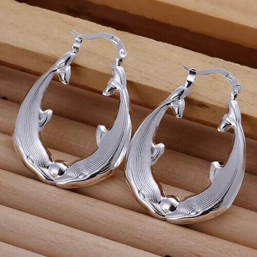 Hot Sale!!Free Shipping 925 Silver Earring,Fashion Sterling Silver Jewelry Hollow Fish Shaped Earrings SMTE137