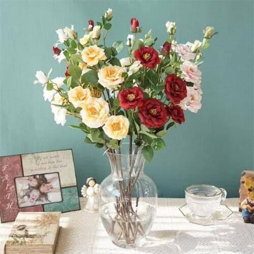 One Fake Long Stem Roses 25.59" Length Simulation Chinese Rose for Wedding Home Decorative Artificial Flowers