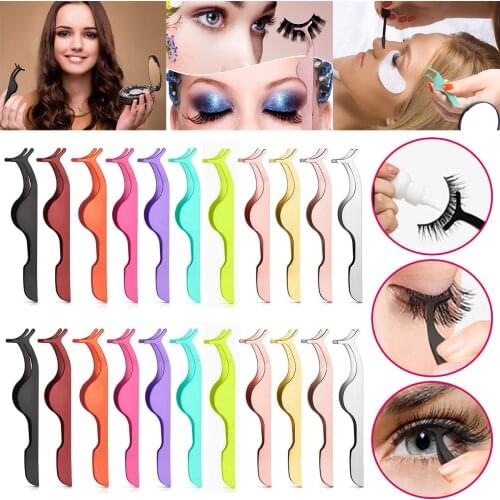 False Eyelash Tweezers Clips Fake Stainless Steel Lash Curler Applicator Eyelash Extension Tweezers Remover Tools Beauty Makeup