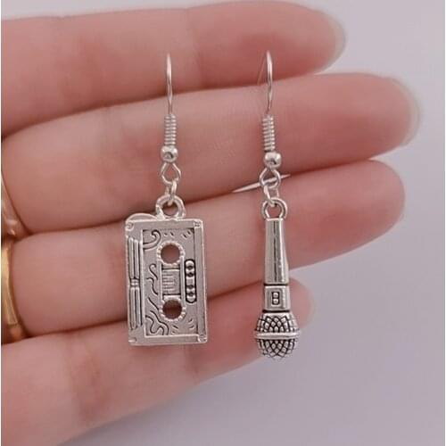 Cassette and Microphone Earrings, Cassettes Tape Earrings, Music Earrings, Music Jewelry, Vintage Mismatch Earrings