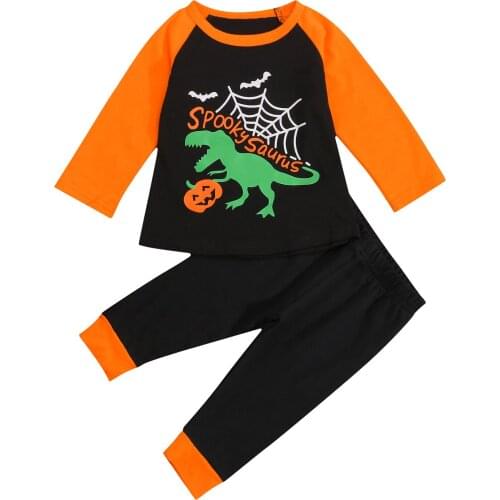 Pudcoco Children Halloween Clothes Set Boys Printed Long Sleeve O-neck T-shirt+Contrast Color Trousers 0-5T