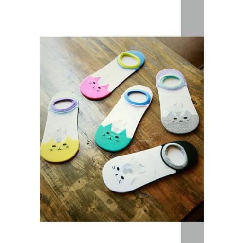 Small cat Cartoon Boat ankle low female Socks Woman Crystal Socks Full Cotton Invisible Glass Silk sock 10pcs=5pair ws121