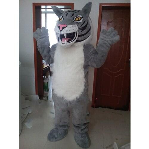 Chic Carnival Cartoon Character Grey Tiger Mascot Costume Suits Cosplay Party Game Dress Outfits Clothing Halloween Easter Adult