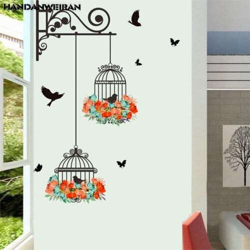 1 PCS Flower Vine Bird Cage Wall Stickers Kitchen Refrigerator Sticker For Living Room Bedroom On The Wall Home Decor 70*25cm