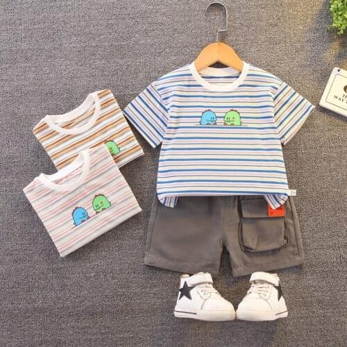 2020 Baby Summer Strips Clothing Toddler Children Boy Short Sleeve Printing T-shirt Pants Fashion Infant Clothes Tracksuit Set