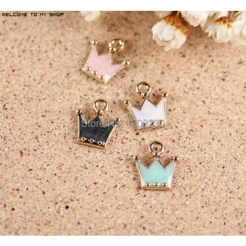 Hot Sale Zincalloy Drop Oil Metal Crown Pendants 50pcs/lot Mix Trendy Bracelet Decoration Charms Diy Jewelry Making Material