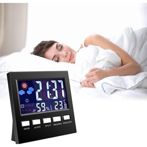 Multifunctiona Digital Snooze Alarm Clock With Temperature Humidity Display Color Screen weather clock Home Decoration Table