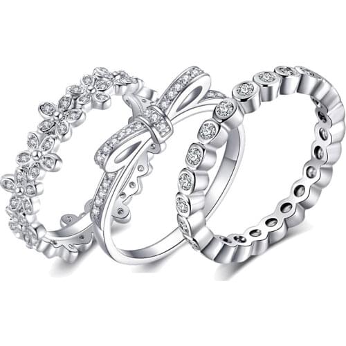 Octbyna Fashion Silver Color Bow Knot Stackable Ring Micro Pave CZ Fits Fine Ring For Women Party & Engagement Ring Jewelry