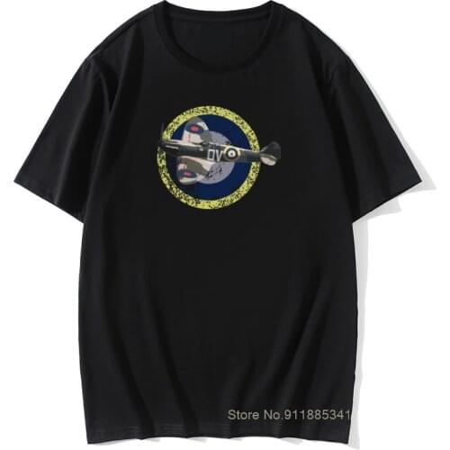 British Supermarine Spitfire Fighter Plane T Shirts Men Cotton Tshirt Plane Pilot Aircraft Airplane Tees Short Sleeve