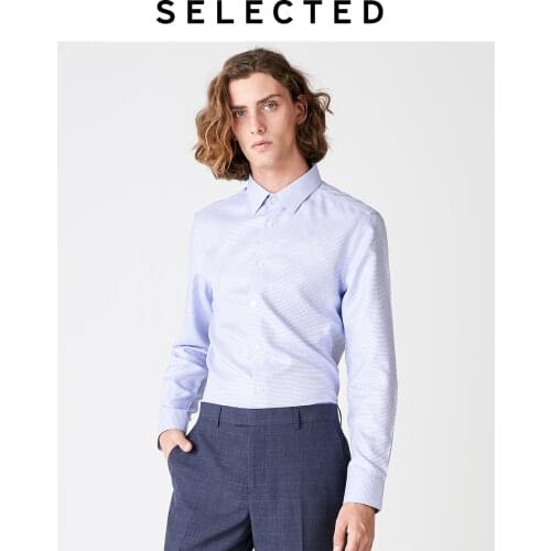 SELECTED Mens 100% Cotton Slim Fit Plaid Long-sleeved Shirt S|419305535