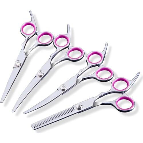 Pet Dog Grooming Scissors Kit Pet Trimmer Straight Curved Shears Comb Leather Bag Scissors Kit Sharp Security Easy To Carry