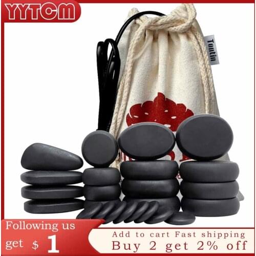 Tontin Hot stone Massage Body Basalt Stone set Beauty Salon SPA with Thick Canvas Heating bag healthcare back pain relieve