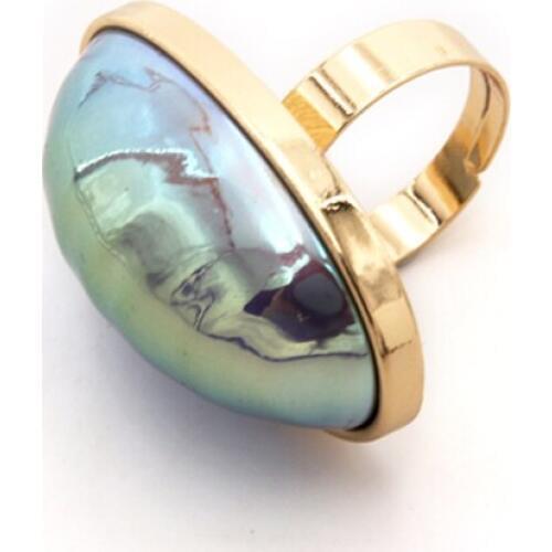 New Unique Big Ring With Stone Fashion Jewelry Accessories Gifts Bijoux Femme Vintage Gold Filled Art Oval Shell Rings Colorful