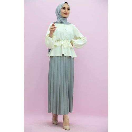 New Season Summer Trend Muslim Dress Beli Wheel Skirted Suit Gray
