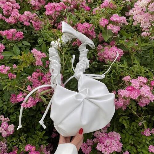 Solid Pleated Womens Bags 2021 Bow Strap Underaem Cloud Mini Bag Soft PU Leather Shoulder Bags Ladies Luxury Designer Handbag