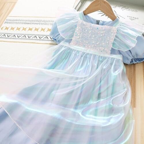 3-10 Years High Quality Summer Girl Dress 2021 New Lace Chiffon Flower Draped Ruched Kid Children Clothing Girl Princess Dress
